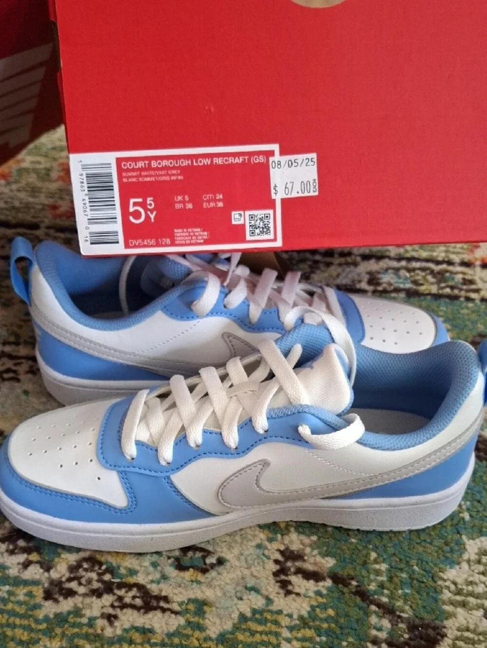 Nike Kids White and Sky Blue Low-Top Sneakers